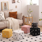 Puf cubo contemporáneo de tela sherpa nórdica – Apilable, con cojín de espuma, diseño de dados de madera, taburete cuadrado para sala de estar