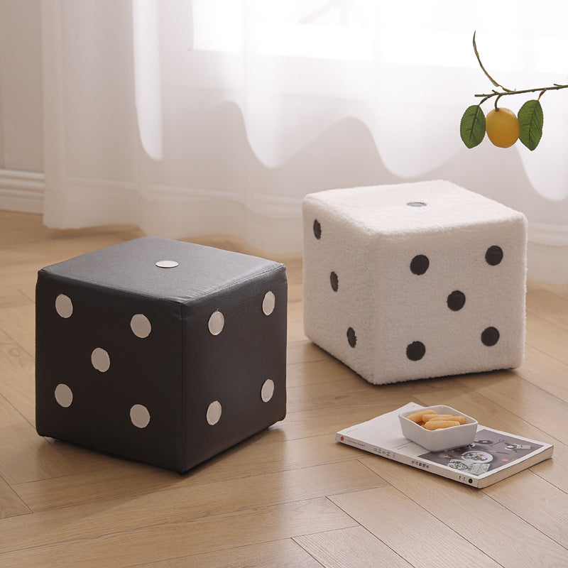 Contemporary Nordic Sherpa Fabric Cube Footstool – Stackable, Foam Cushioned, Wood Dice Design, Square Living Room Stool