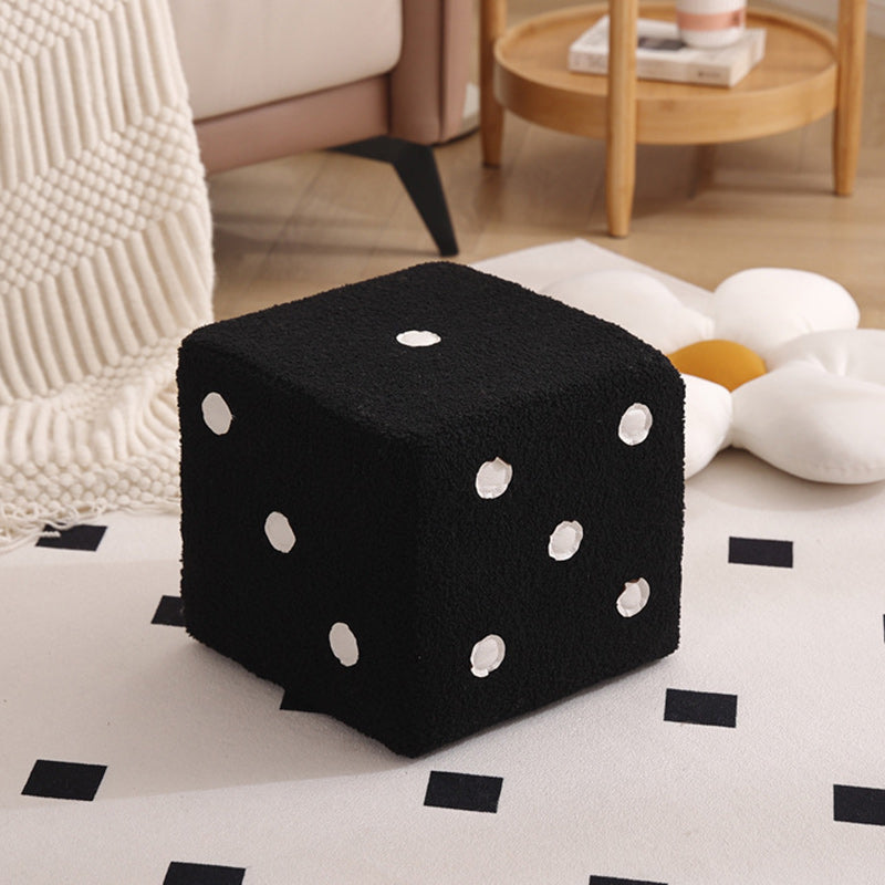 Contemporary Nordic Sherpa Fabric Cube Footstool – Stackable, Foam Cushioned, Wood Dice Design, Square Living Room Stool