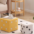 Puf cubo contemporáneo de tela sherpa nórdica – Apilable, con cojín de espuma, diseño de dados de madera, taburete cuadrado para sala de estar