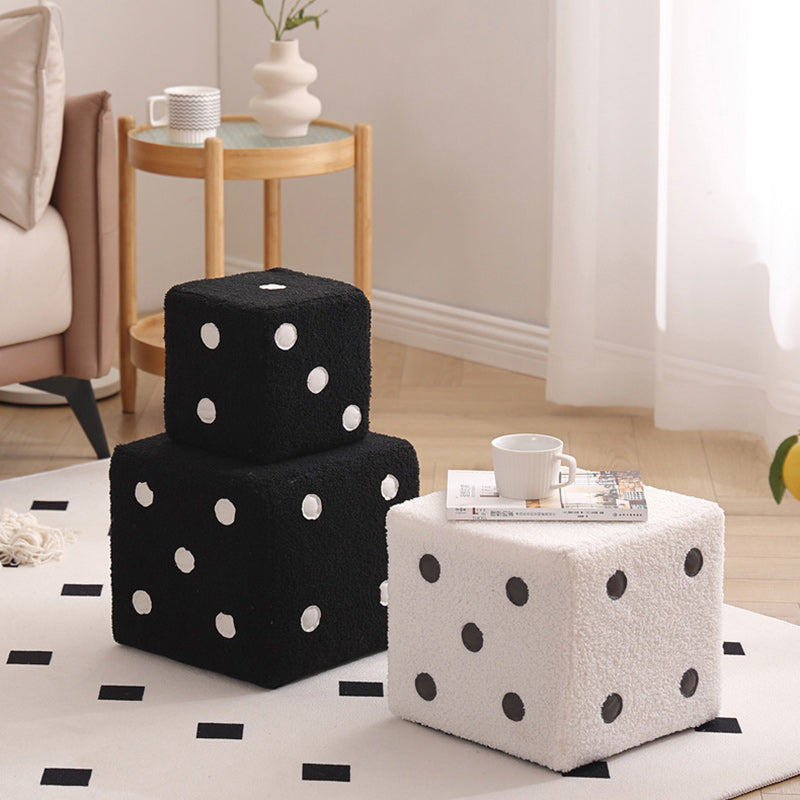 Puf cubo contemporáneo de tela sherpa nórdica – Apilable, con cojín de espuma, diseño de dados de madera, taburete cuadrado para sala de estar