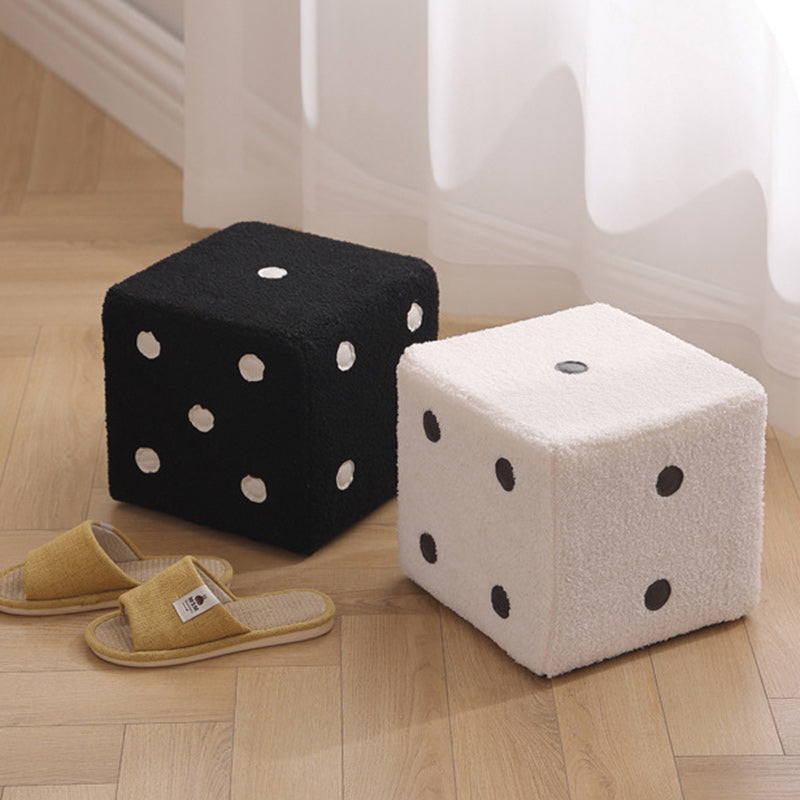 Puf cubo contemporáneo de tela sherpa nórdica – Apilable, con cojín de espuma, diseño de dados de madera, taburete cuadrado para sala de estar
