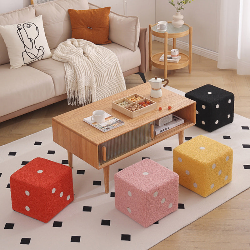 Puf cubo contemporáneo de tela sherpa nórdica – Apilable, con cojín de espuma, diseño de dados de madera, taburete cuadrado para sala de estar