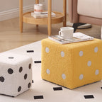 Puf cubo contemporáneo de tela sherpa nórdica – Apilable, con cojín de espuma, diseño de dados de madera, taburete cuadrado para sala de estar
