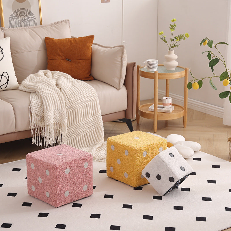 Puf cubo contemporáneo de tela sherpa nórdica – Apilable, con cojín de espuma, diseño de dados de madera, taburete cuadrado para sala de estar