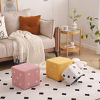Puf cubo contemporáneo de tela sherpa nórdica – Apilable, con cojín de espuma, diseño de dados de madera, taburete cuadrado para sala de estar