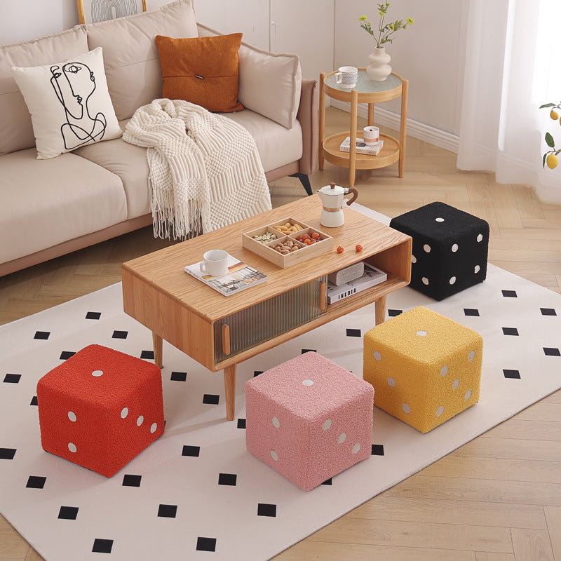 Puf cubo contemporáneo de tela sherpa nórdica – Apilable, con cojín de espuma, diseño de dados de madera, taburete cuadrado para sala de estar