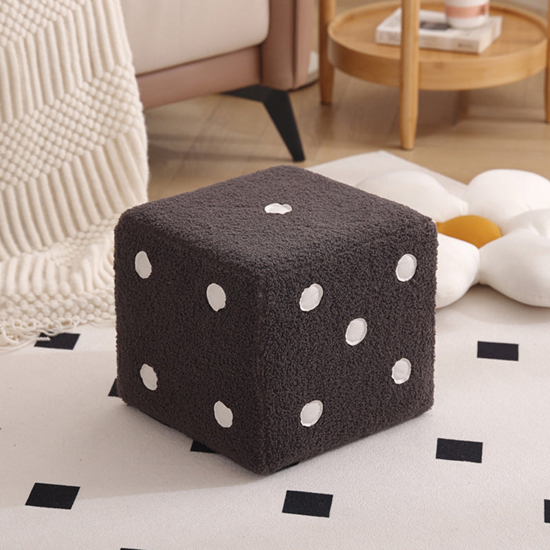 Contemporary Nordic Sherpa Fabric Cube Footstool – Stackable, Foam Cushioned, Wood Dice Design, Square Living Room Stool