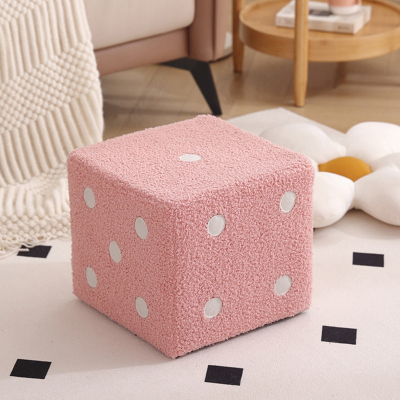 Contemporary Nordic Sherpa Fabric Cube Footstool – Stackable, Foam Cushioned, Wood Dice Design, Square Living Room Stool