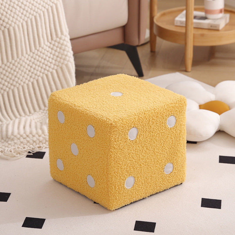 Contemporary Nordic Sherpa Fabric Cube Footstool – Stackable, Foam Cushioned, Wood Dice Design, Square Living Room Stool