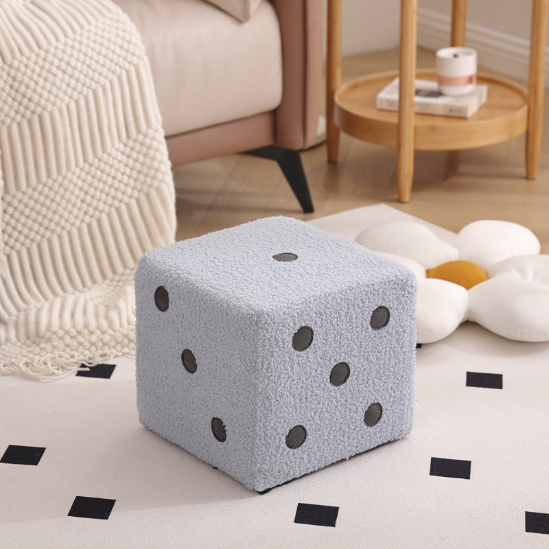Contemporary Nordic Sherpa Fabric Cube Footstool – Stackable, Foam Cushioned, Wood Dice Design, Square Living Room Stool