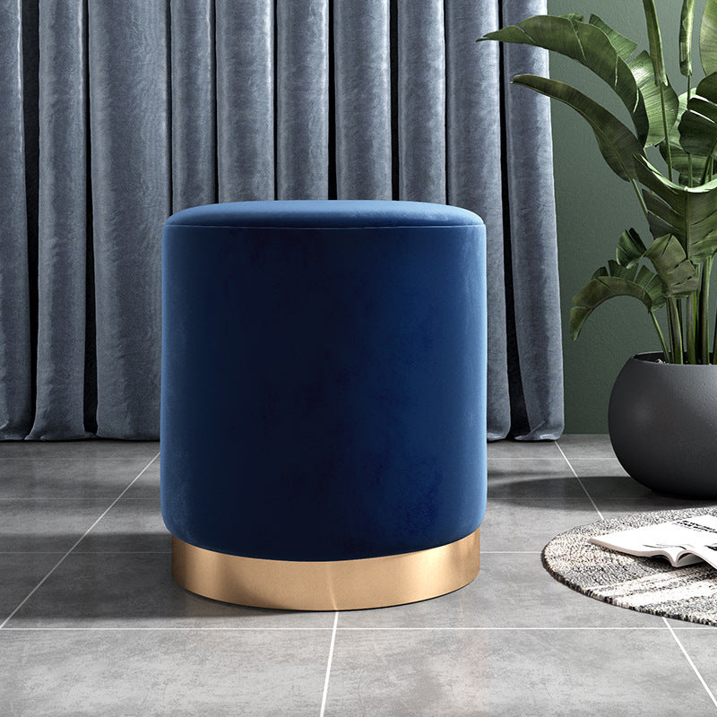 Contemporary Scandinavian Round Footstool with Velvet Fabric and Faux Leather, Plywood Base, Cushioned Sponge, Backless, Perfect for Entryways