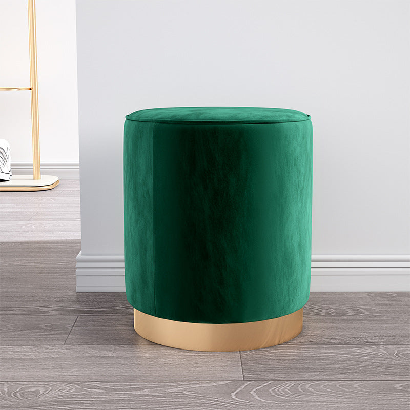 Contemporary Scandinavian Round Footstool with Velvet Fabric and Faux Leather, Plywood Base, Cushioned Sponge, Backless, Perfect for Entryways