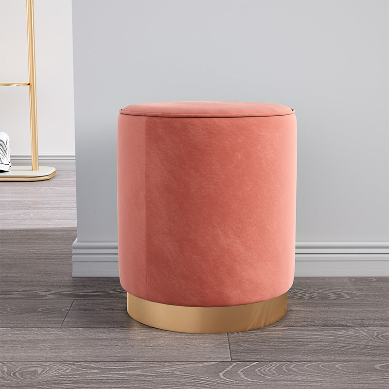 Contemporary Scandinavian Round Footstool with Velvet Fabric and Faux Leather, Plywood Base, Cushioned Sponge, Backless, Perfect for Entryways