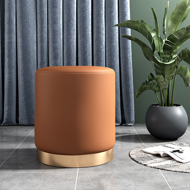 Contemporary Scandinavian Round Footstool with Velvet Fabric and Faux Leather, Plywood Base, Cushioned Sponge, Backless, Perfect for Entryways