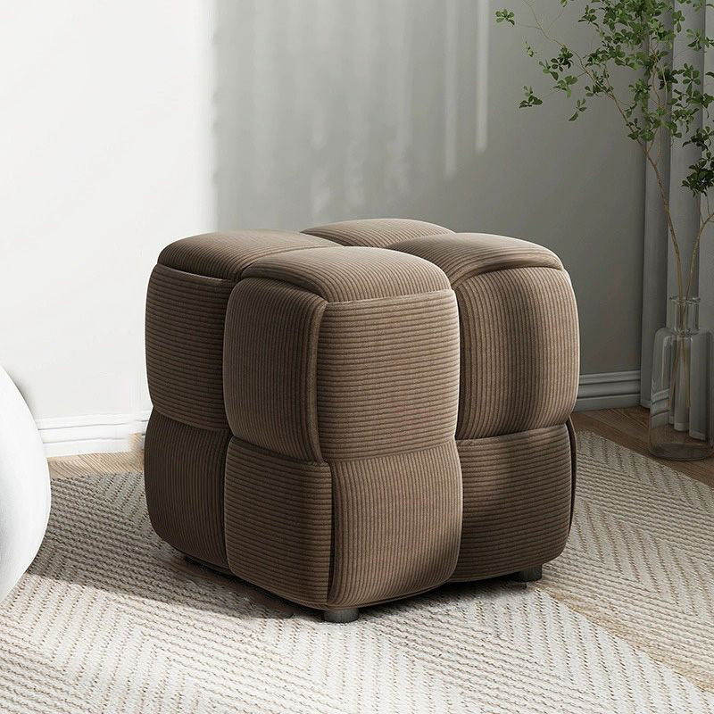 Contemporary Scandinavian Corduroy Wood Sponge Cube – Low Rectangular Stool for Living Room