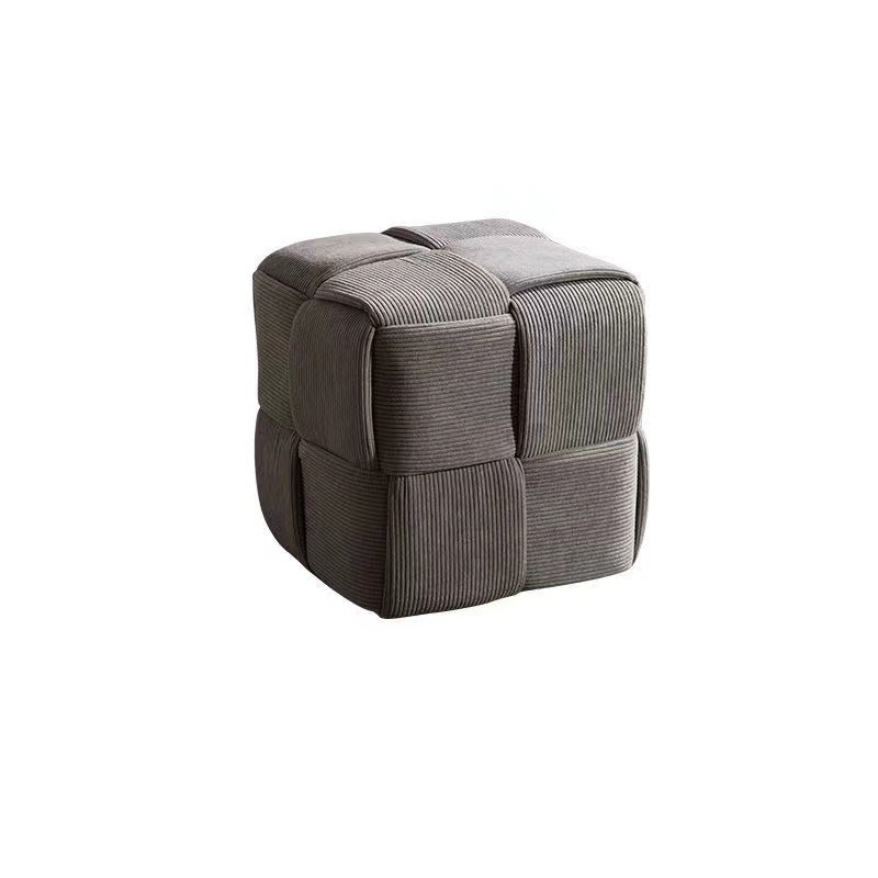 Contemporary Scandinavian Corduroy Wood Sponge Cube – Low Rectangular Stool for Living Room
