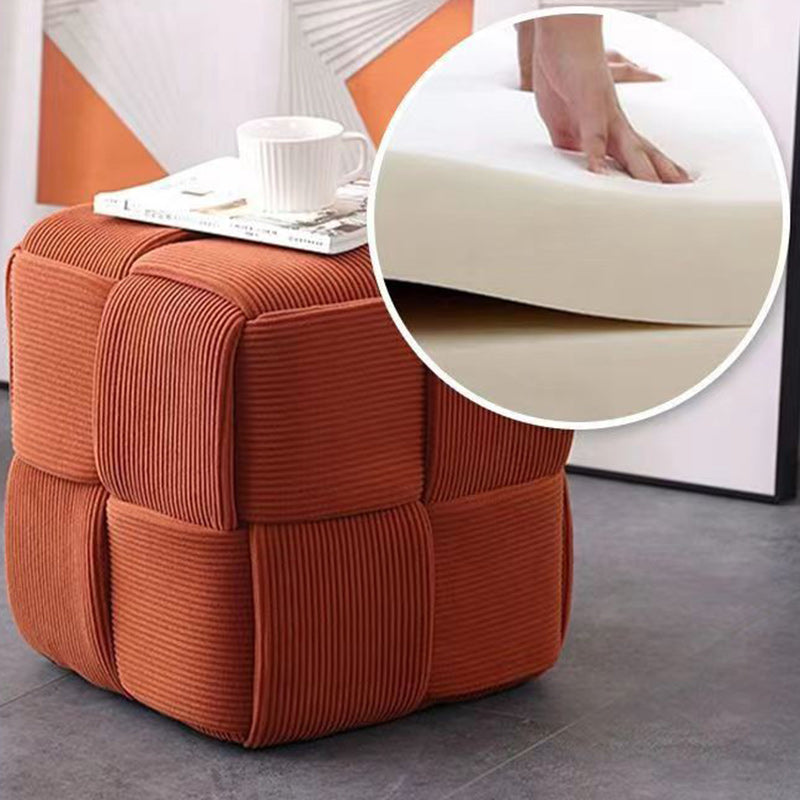Contemporary Scandinavian Corduroy Wood Sponge Cube – Low Rectangular Stool for Living Room