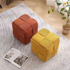 Contemporary Scandinavian Corduroy Wood Sponge Cube – Low Rectangular Stool for Living Room