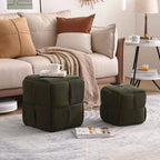 Contemporary Scandinavian Corduroy Wood Sponge Cube – Low Rectangular Stool for Living Room
