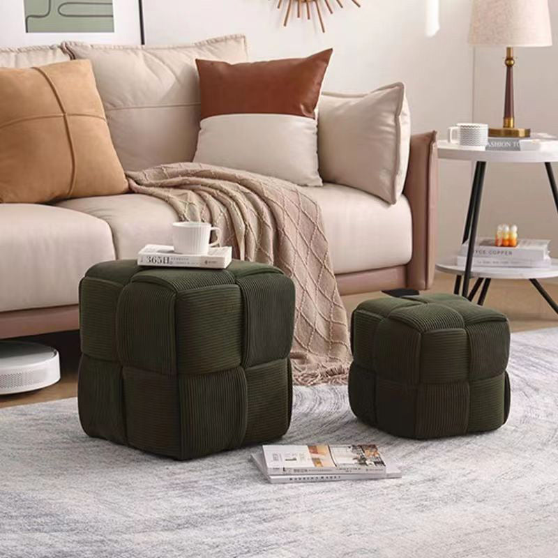 Contemporary Scandinavian Corduroy Wood Sponge Cube – Low Rectangular Stool for Living Room