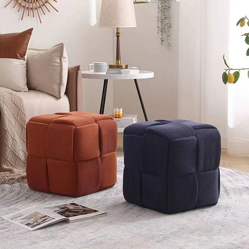 Contemporary Scandinavian Corduroy Wood Sponge Cube – Low Rectangular Stool for Living Room