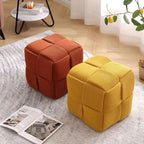 Contemporary Scandinavian Corduroy Wood Sponge Cube – Low Rectangular Stool for Living Room
