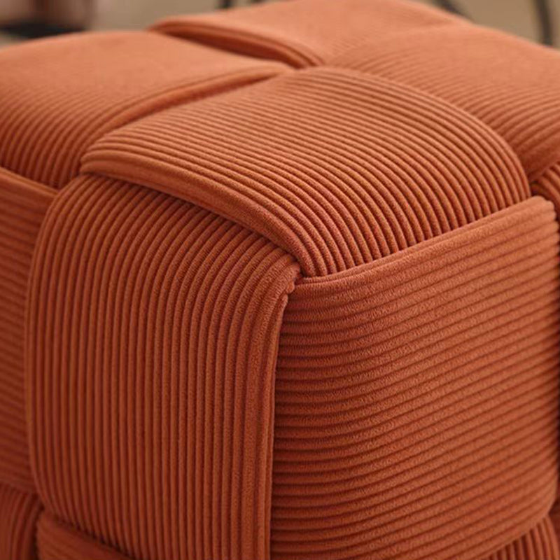 Contemporary Scandinavian Corduroy Wood Sponge Cube – Low Rectangular Stool for Living Room