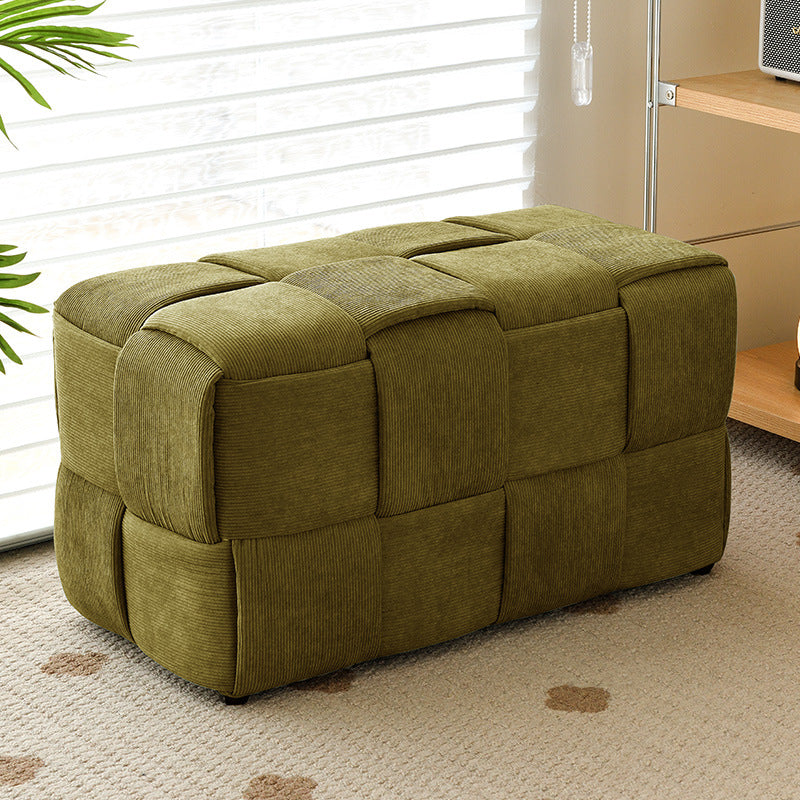 Contemporary Scandinavian Corduroy Wood Sponge Cube – Low Rectangular Stool for Living Room