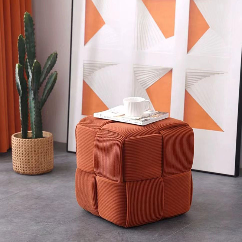 Contemporary Scandinavian Corduroy Wood Sponge Cube – Low Rectangular Stool for Living Room