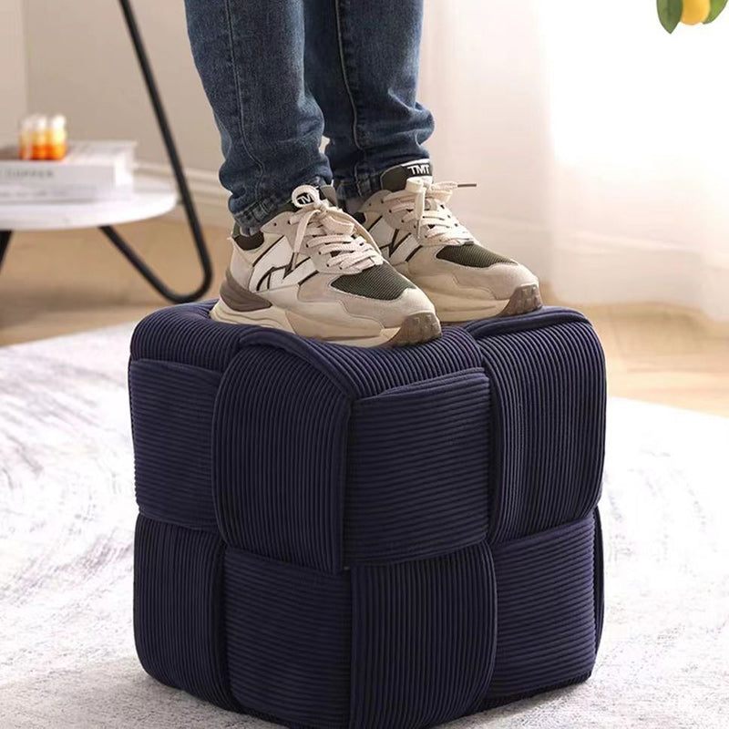 Contemporary Scandinavian Corduroy Wood Sponge Cube – Low Rectangular Stool for Living Room