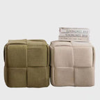 Contemporary Scandinavian Corduroy Wood Sponge Cube – Low Rectangular Stool for Living Room
