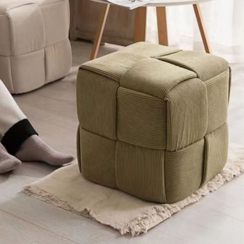 Contemporary Scandinavian Corduroy Wood Sponge Cube – Low Rectangular Stool for Living Room