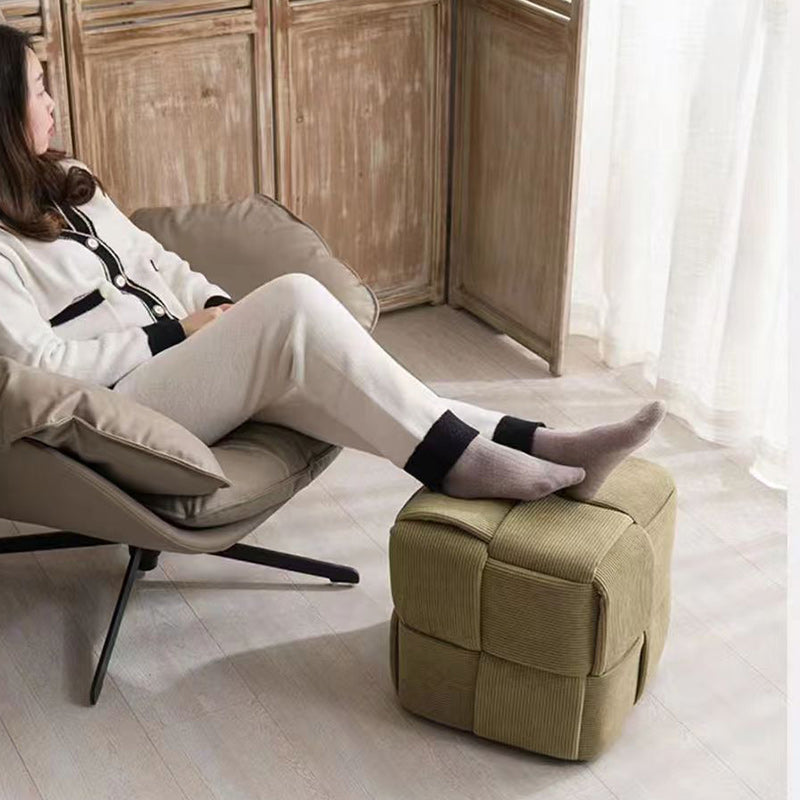 Contemporary Scandinavian Corduroy Wood Sponge Cube – Low Rectangular Stool for Living Room