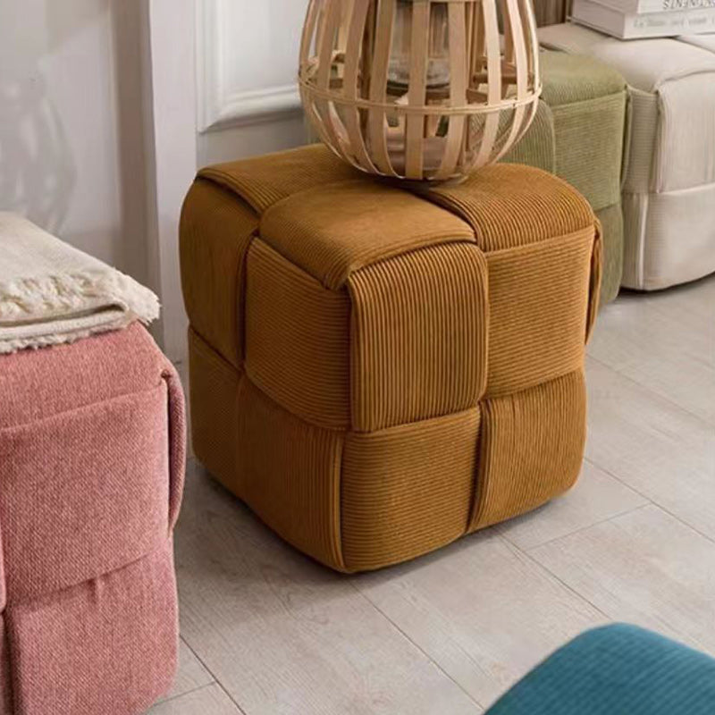 Contemporary Scandinavian Corduroy Wood Sponge Cube – Low Rectangular Stool for Living Room