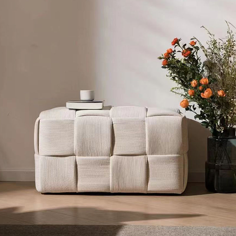 Contemporary Scandinavian Corduroy Wood Sponge Cube – Low Rectangular Stool for Living Room