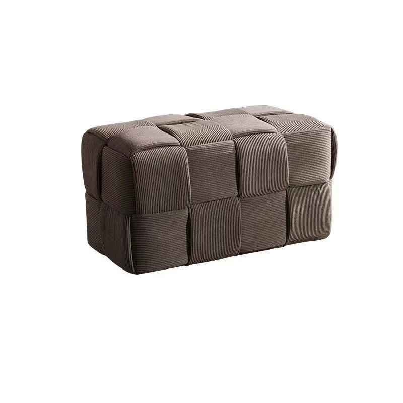 Contemporary Scandinavian Corduroy Wood Sponge Cube – Low Rectangular Stool for Living Room
