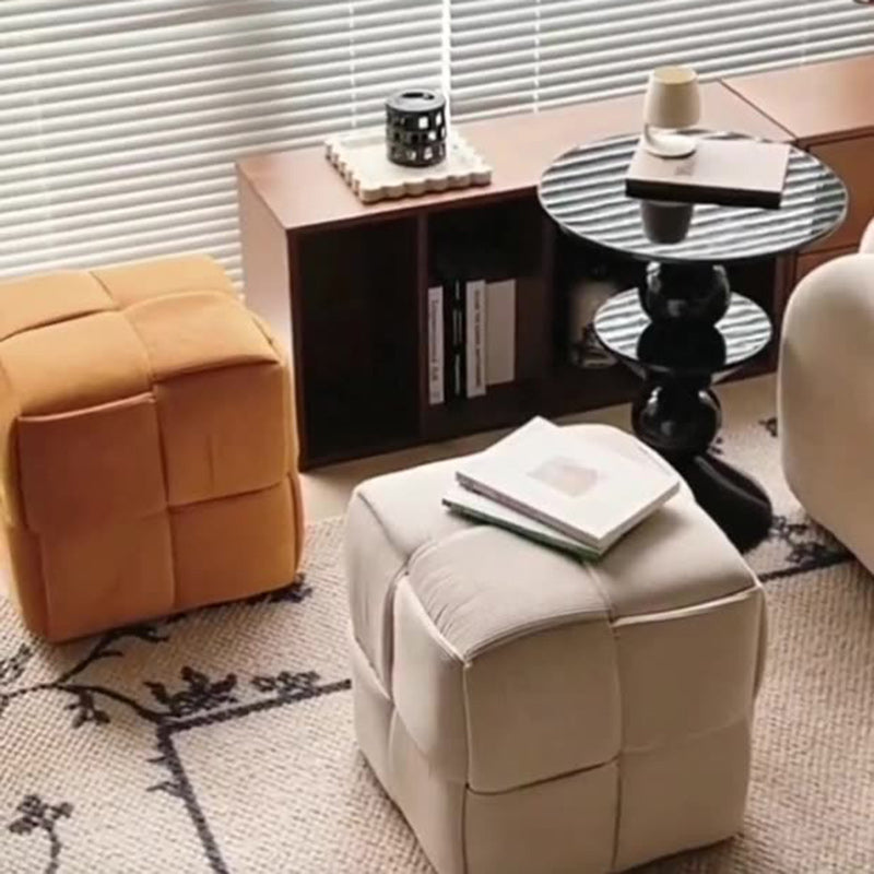 Contemporary Scandinavian Corduroy Wood Sponge Cube – Low Rectangular Stool for Living Room