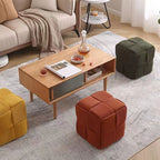 Contemporary Scandinavian Corduroy Wood Sponge Cube – Low Rectangular Stool for Living Room