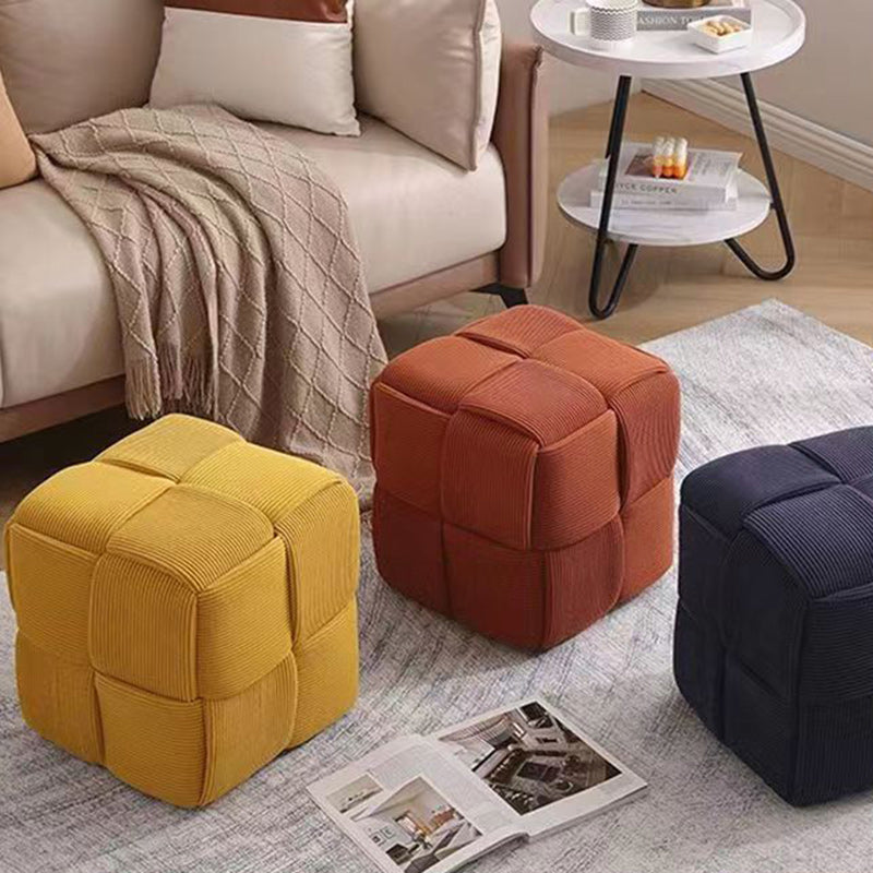 Contemporary Scandinavian Corduroy Wood Sponge Cube – Low Rectangular Stool for Living Room