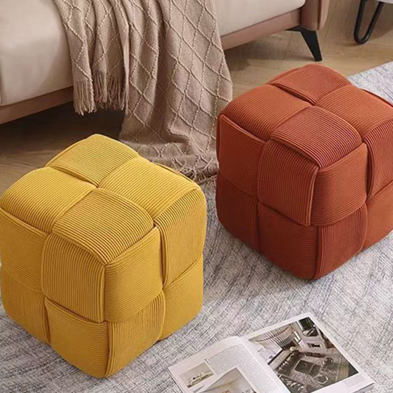 Contemporary Scandinavian Corduroy Wood Sponge Cube – Low Rectangular Stool for Living Room