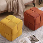 Contemporary Scandinavian Corduroy Wood Sponge Cube – Low Rectangular Stool for Living Room