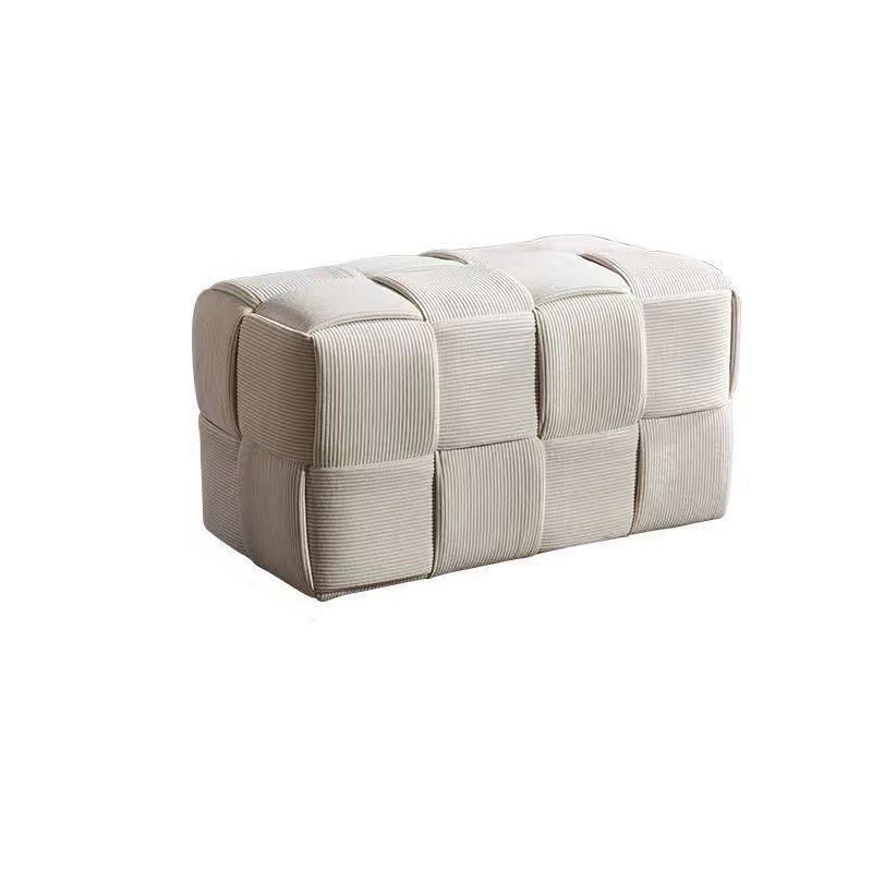 Contemporary Scandinavian Corduroy Wood Sponge Cube – Low Rectangular Stool for Living Room