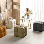 Contemporary Scandinavian Corduroy Wood Sponge Cube – Low Rectangular Stool for Living Room