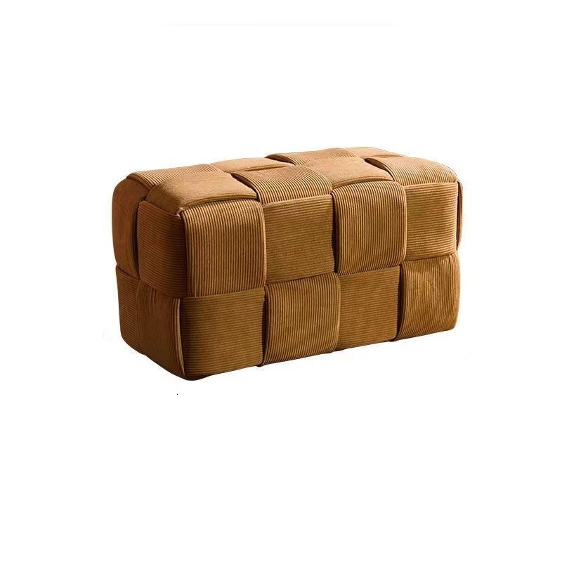 Contemporary Scandinavian Corduroy Wood Sponge Cube – Low Rectangular Stool for Living Room