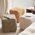 Contemporary Scandinavian Corduroy Wood Sponge Cube – Low Rectangular Stool for Living Room