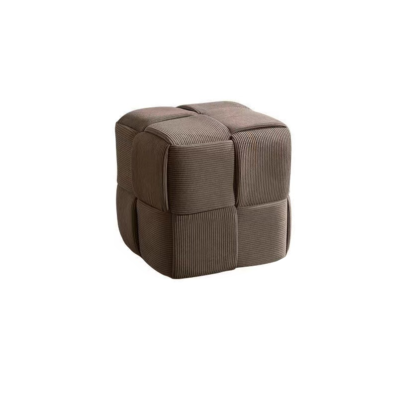 Contemporary Scandinavian Corduroy Wood Sponge Cube – Low Rectangular Stool for Living Room