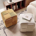 Contemporary Scandinavian Corduroy Wood Sponge Cube – Low Rectangular Stool for Living Room
