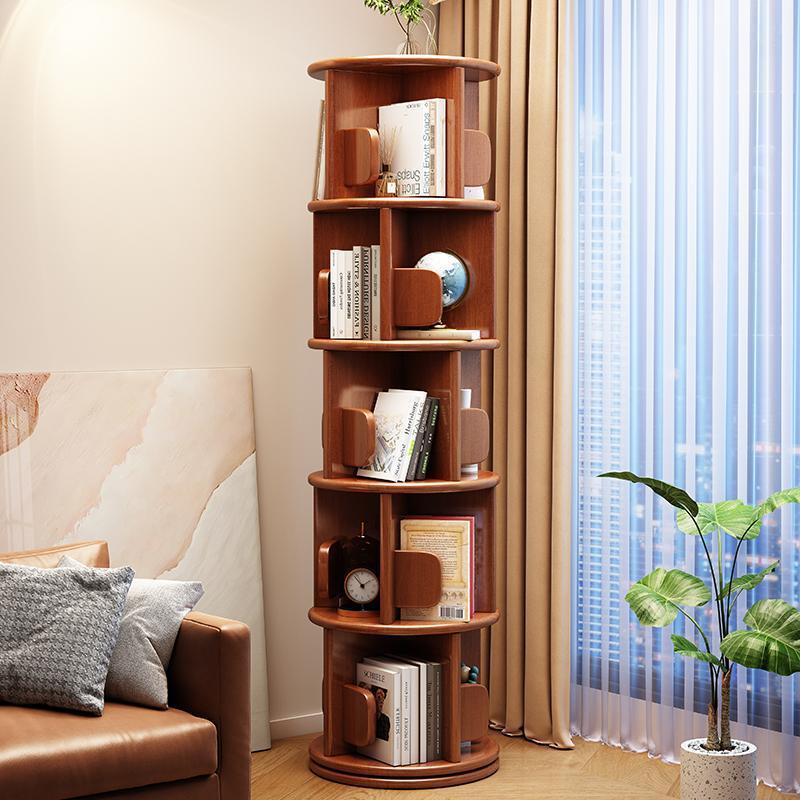 Modern Minimalist Solid Wood Round Cylinder Rotating Bookshelf 2/3/4/5 Tier For Home Office And Living Room
