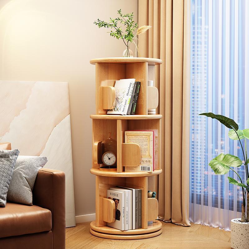Modern Minimalist Solid Wood Round Cylinder Rotating Bookshelf 2/3/4/5 Tier For Home Office And Living Room